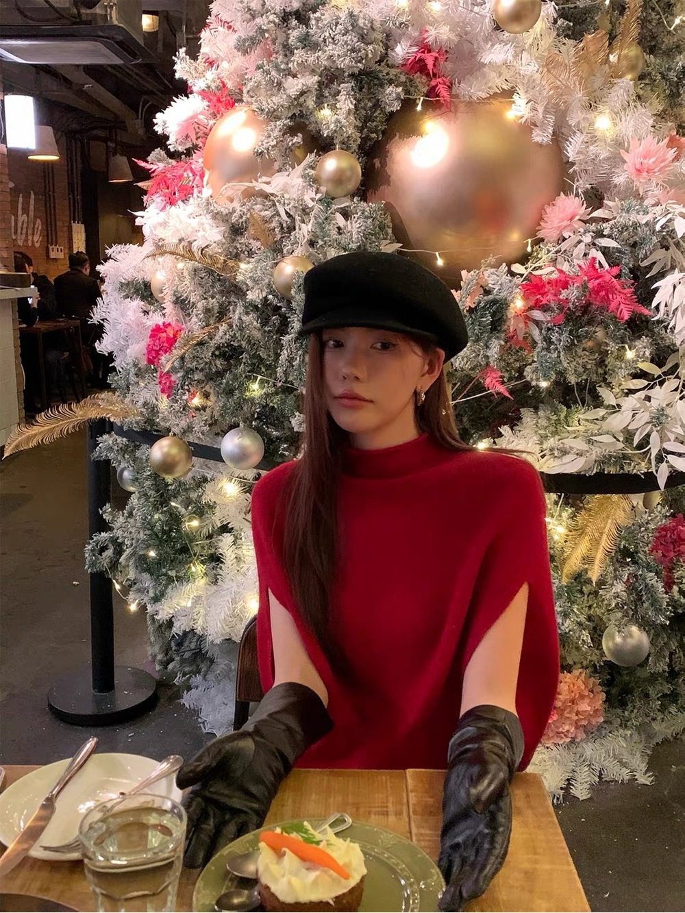 Women's Red Cape Sweater with Turtleneck